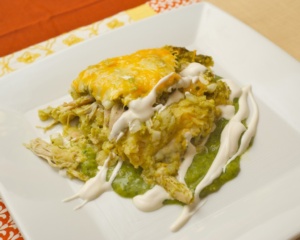 Chicken enchiladas verdes with sour cream