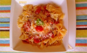 Tomato Farfalle and Basil Flowers