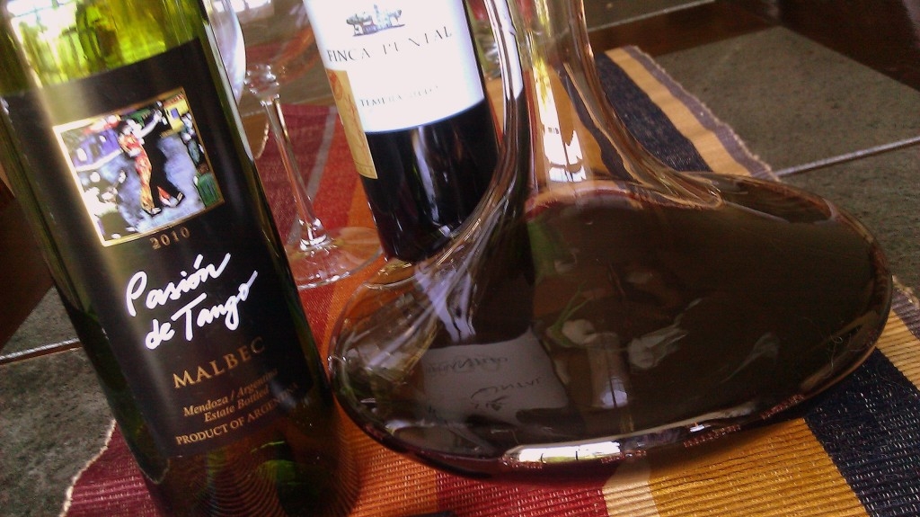 Red wine and decanter for serving