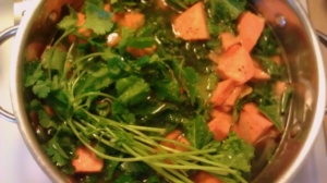 Kale & sweet potato soup on the pot