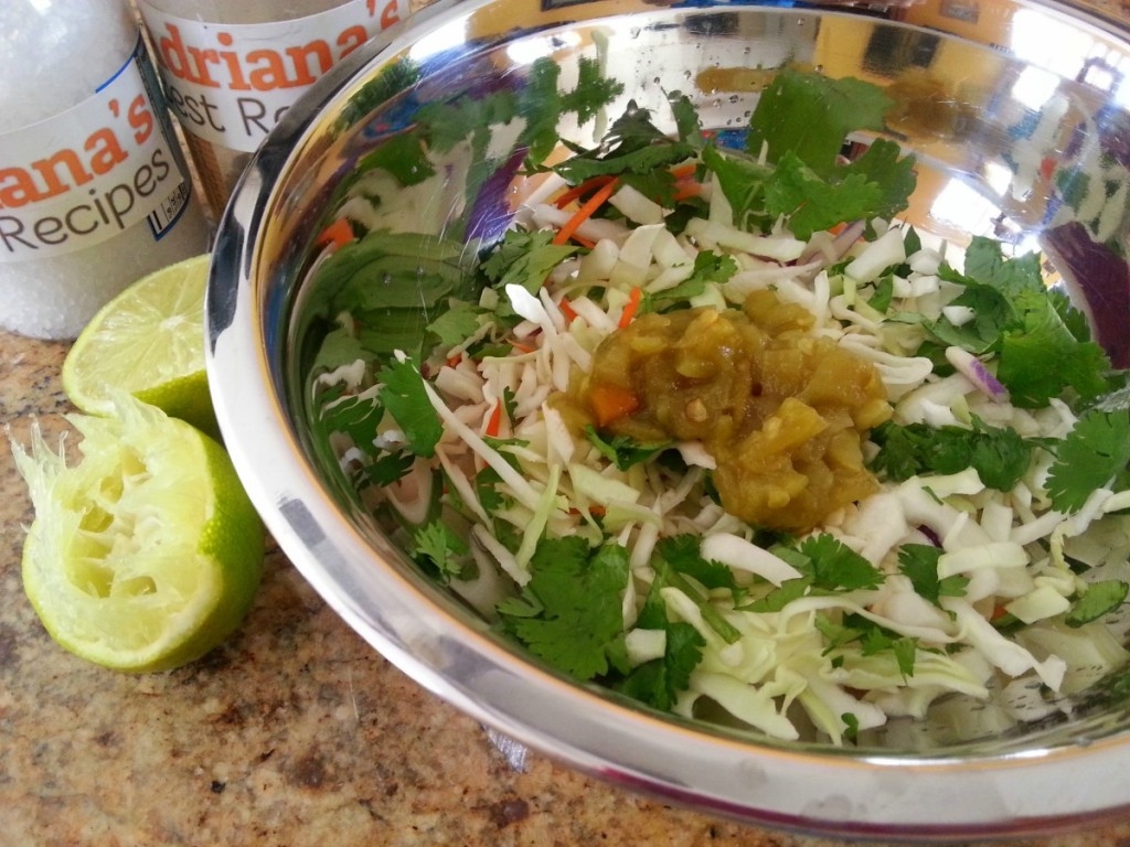 Cabbage Slaw to garnish Crispy Tacos for #NationalTacoDay