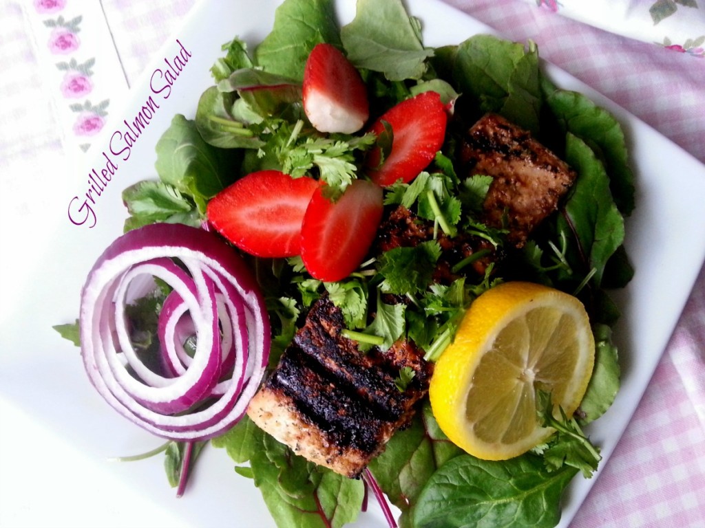 Grilled Salmon Salad with Kale and Strawberries #ABRecipes