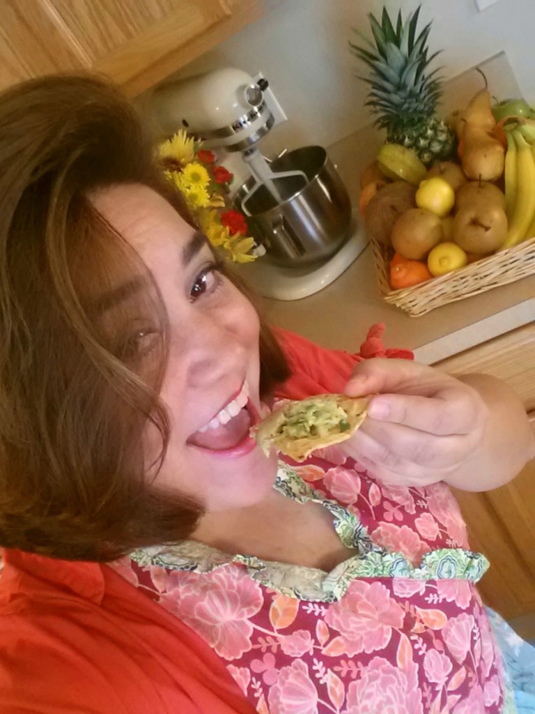 Adriana Martin tasting the fresh guacamole #ABRecipes