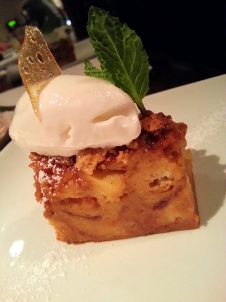 Caramel Apple Bread Pudding, Oatmeal Raisin Streusel, Vanilla Ice Cream by Chef Julie Petrakis from The Ravenous Pig #ABRecipes