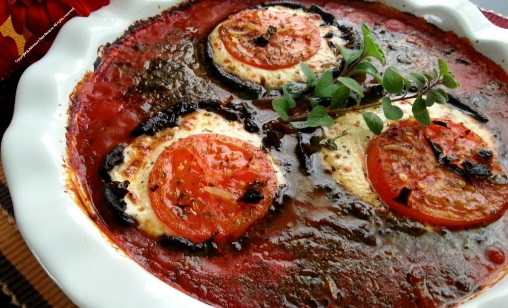 Mushroom Portabella Caprese out of the oven #MushroomMakeover