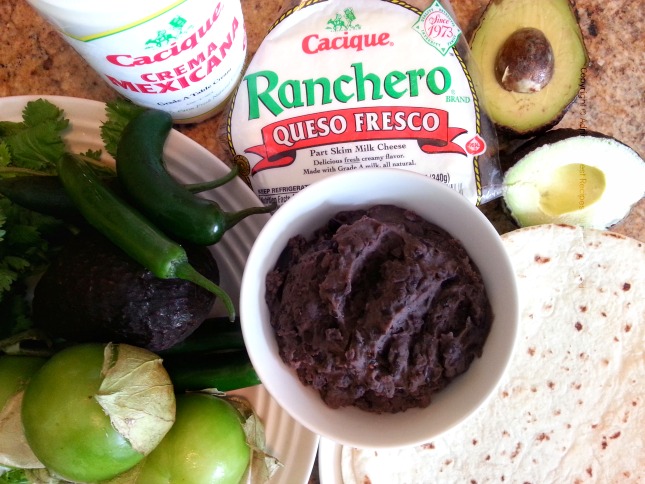 Refried black beans, avocado, crema mexicana and ranchero queso fresco #GoAutentico #QuesadillaCookOff