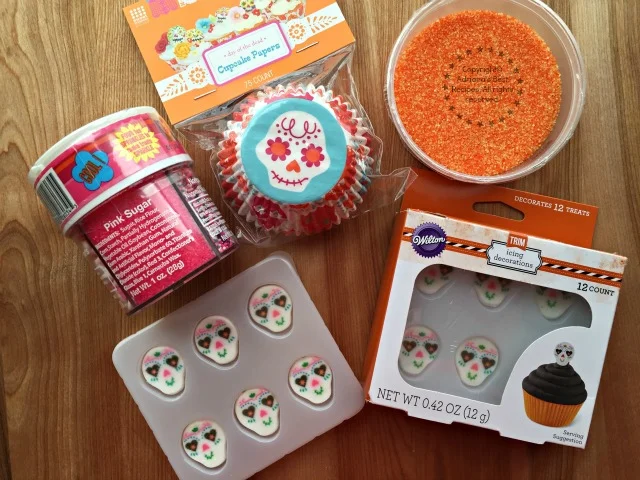 Materials to decorate the Sugar Skull Pumpkin Cupcakes #ABRecipes