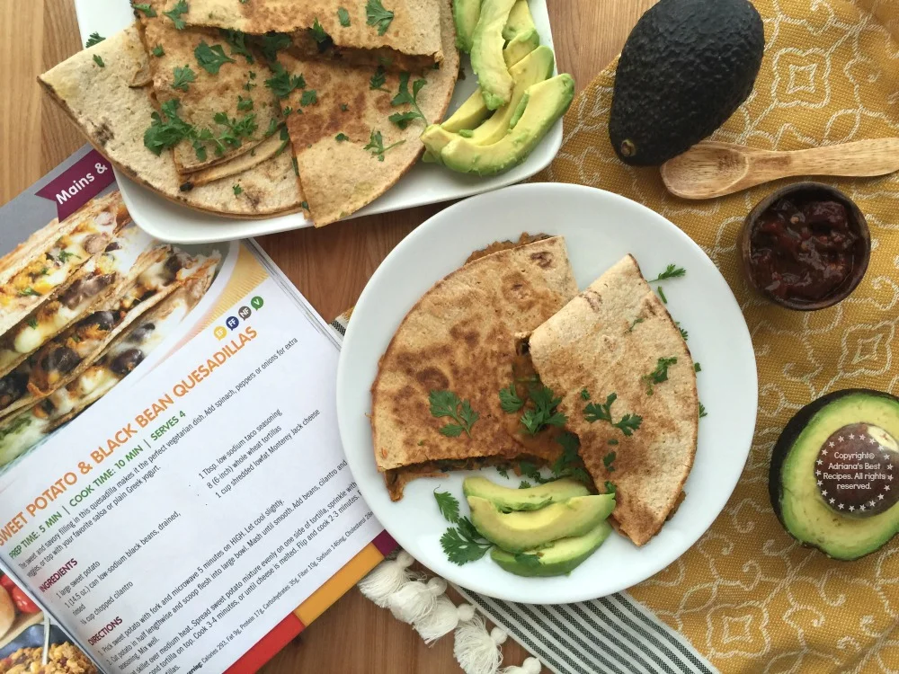 The cookbook recommends to pair the Sweet Potato Black Bean Quesadillas with plain Greek yogurt however I am pairing it with avocado slices instead