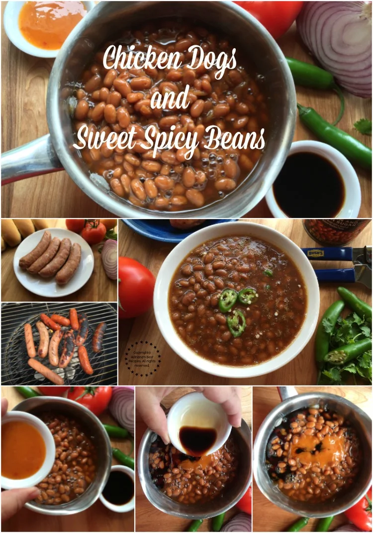 Grilled Chicken Dogs and Sweet Spicy Beans