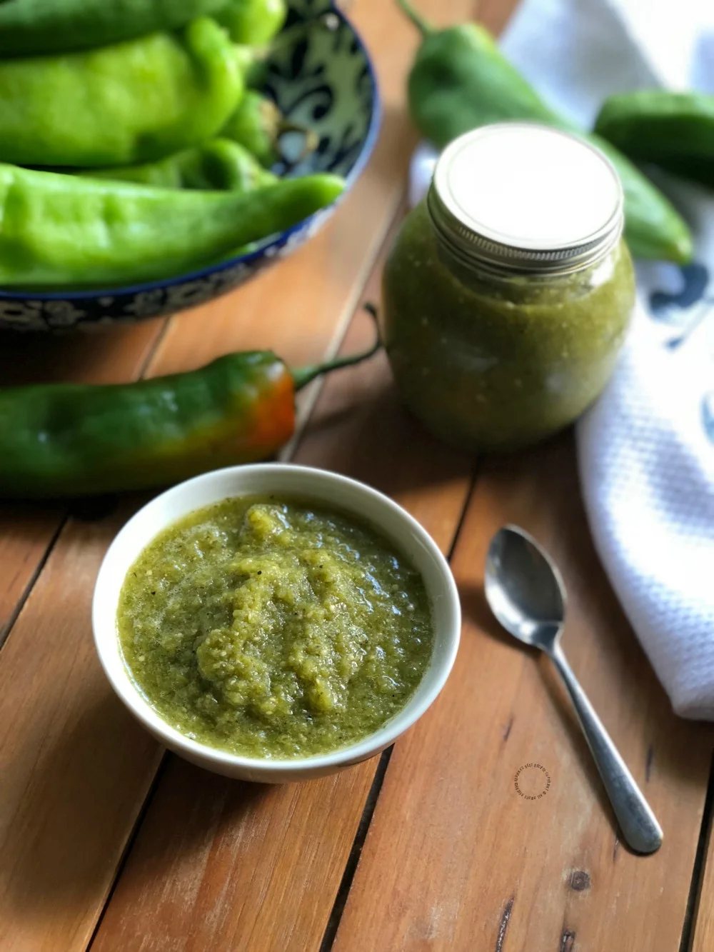 a bowl of salsa on a table