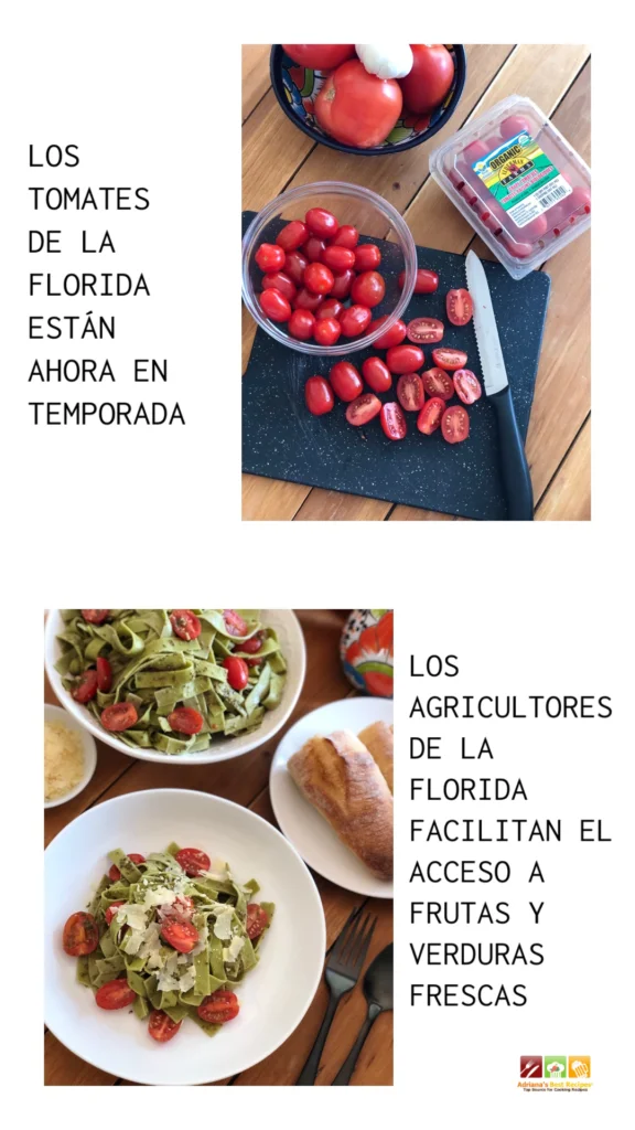 Cocinando los tallarines verdes con tomates floridanos