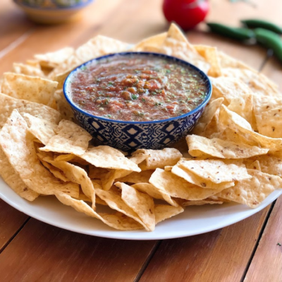 Make this easy Mexican salsa restaurant style, and enjoy with your meals or as an appetizer with corn chips.