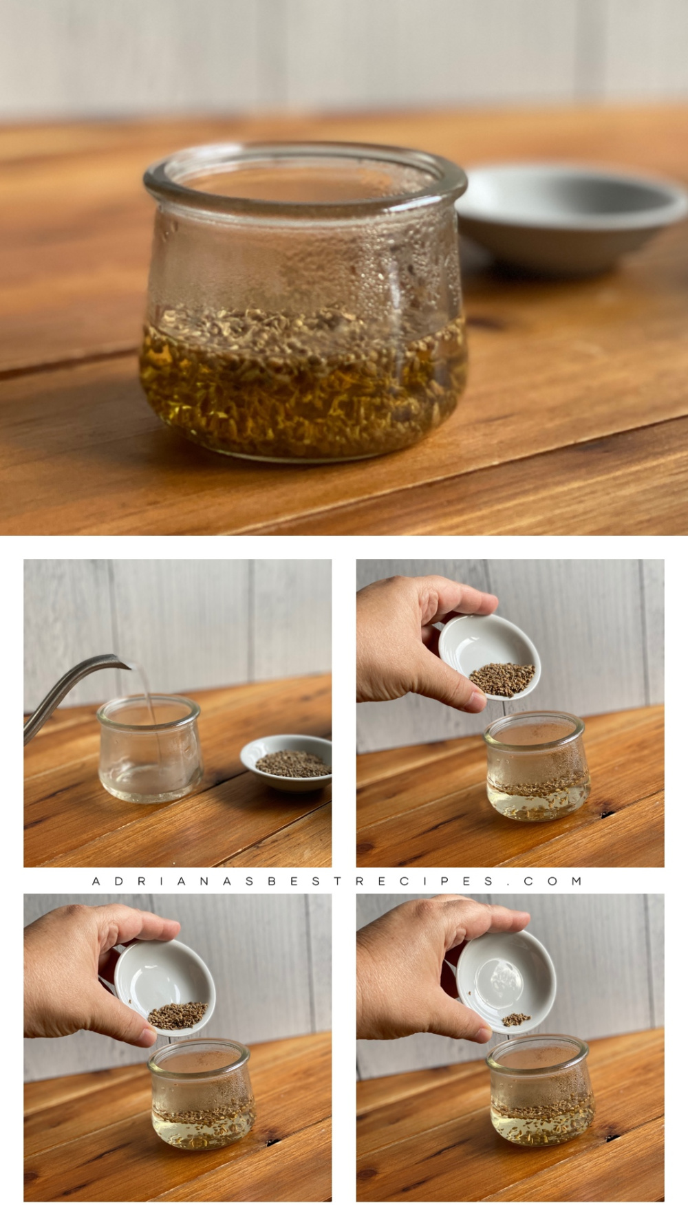 Showing the process on how to soak the anise seeds